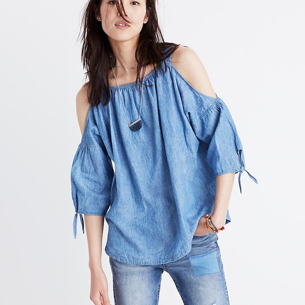Madewell Indigo Cold-Shoulder Top, Size XXS